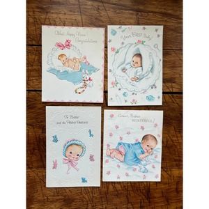Lot of 4 'New Baby' Congratulation Greeting Cards, Vintage Greeting Cards